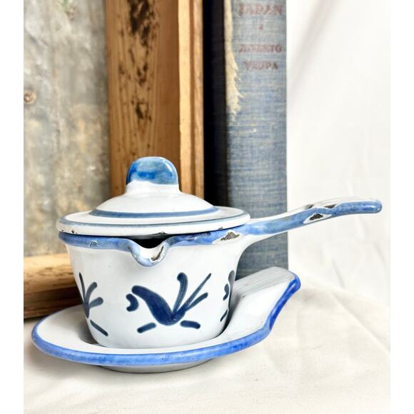 3-Piece Smorpanna Husqvarna Bluebird Vintage BUTTER WARMER, Maple Syrup, Sweden - Picture 1 of 10